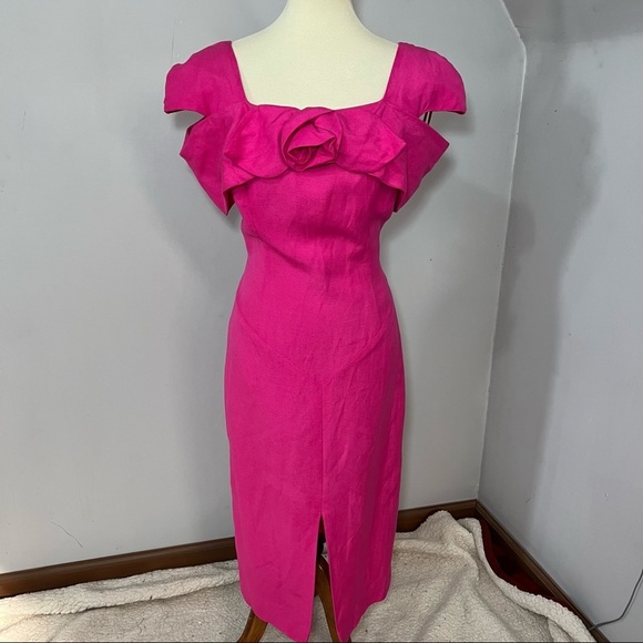 Vintage Dresses & Skirts - Vintage fuchsia Lalaldi hot pink off shoulder dress